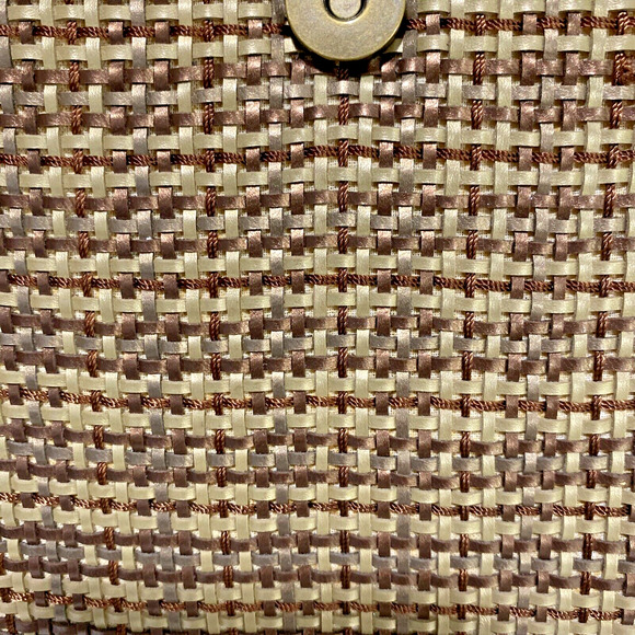 Vintage Mid Century Box Style Purse Shoulder Bag Brown Gold Woven Elegant Chic - Picture 9 of 14